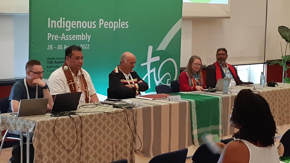 A panel speaks to the WCC Indigenous Peoples' Pre-Assembly at Karlsruhe, Germany
