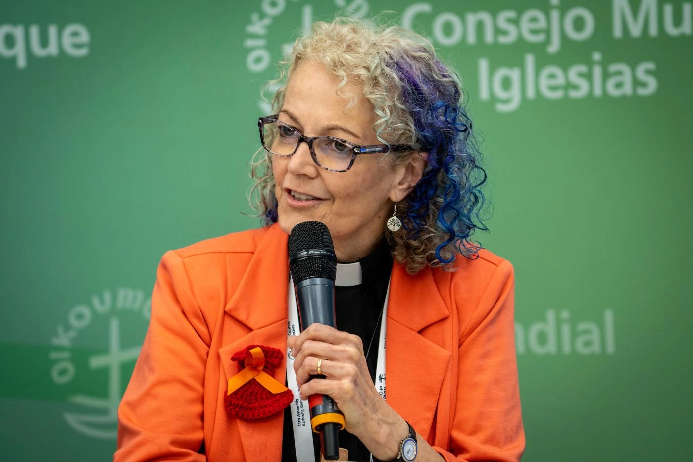 Rev. Prof. Dr Sandra Beardsall, member of the WCC Faith and Order Commission addressed a press conference during the 11th assembly of the World Council of Churches in Karlsruhe, Germany
