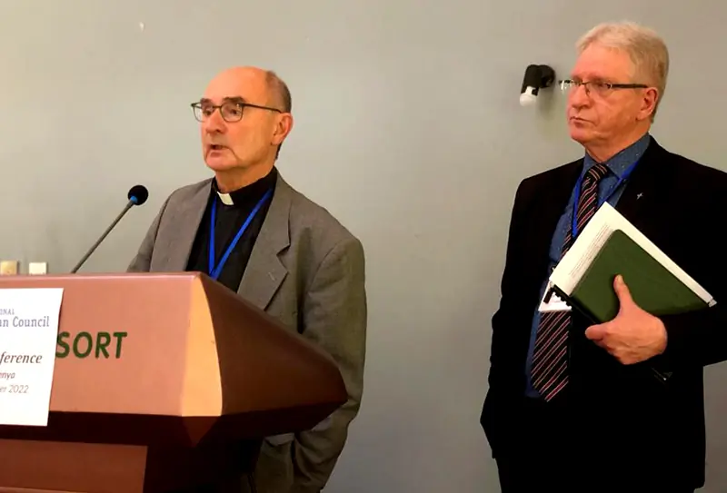 Rev. Dr. Werner Klän (Germany), joined by Rev. Dr. Gerson Linden (Brazil), reports to the ILC World Conference on the results of the ILC’s theological conversations with the PCPCU