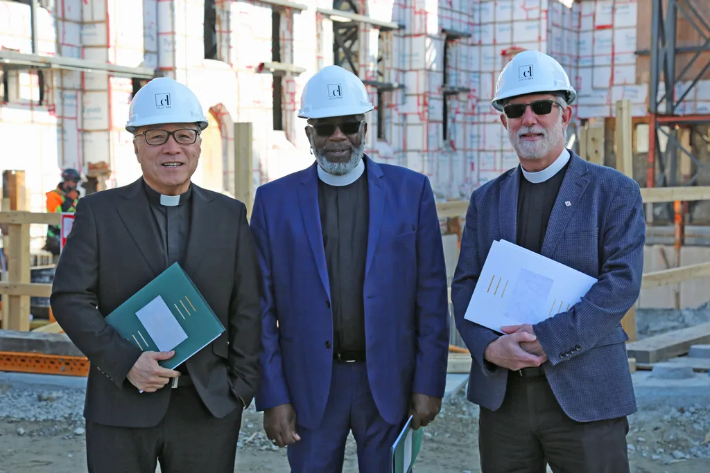 Rev. Victor Kim (PCC), Rev. Michael Blair (UCC), and Rev. Alan Perry (ACC) visited the construction site of the new national offices for the three partner churches