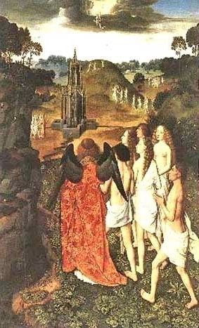 The left wing of a tryptych by Dieric Bouts the Elder, depicting the Last Judgment. Painted around 1450