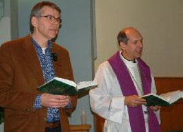 Pastor Harry Strauss and Bishop Donald Bolen leading the Evangelical-Catholic worship service in Saskatoon