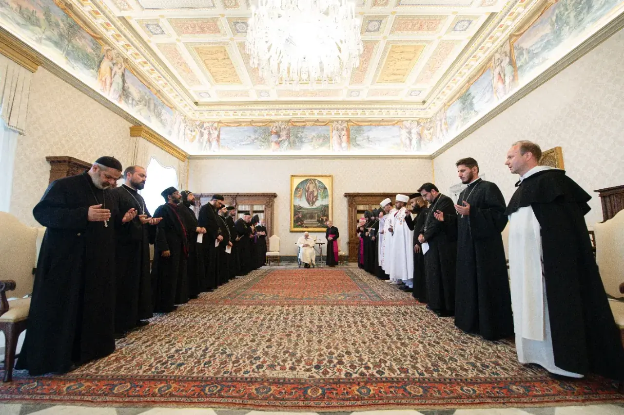 Pope Francis leads an audience with young priests and monks from Oriental Orthodox churches at the Vatican