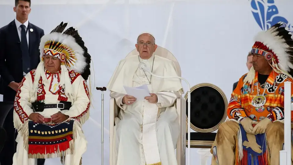 Pope Francis meets with First Nations, Métis, and Inuit communities at Maskwacis, Alberta. The pope apologized for the church's role in abuses at Canada's residential schools