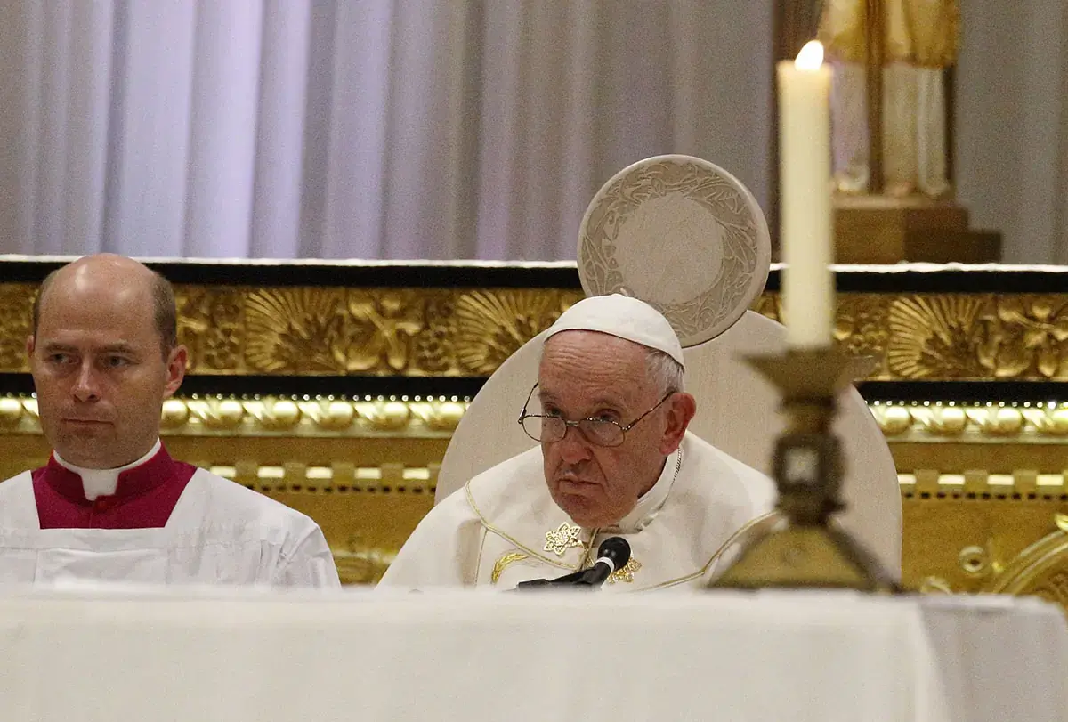 Pope Francis celebrates Mass at the Shrine of Sainte-Anne-de-Beaupré in Quebec