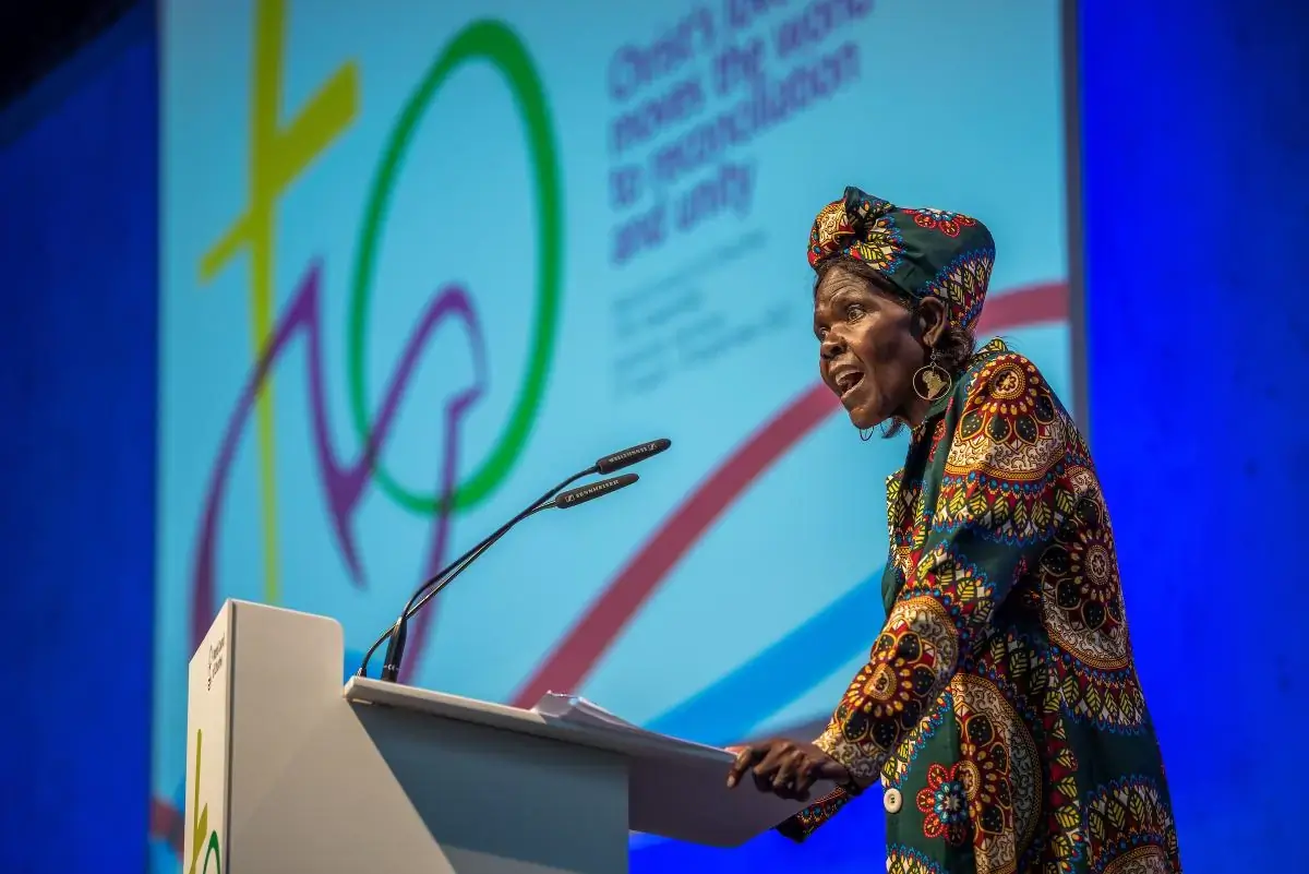  WCC central committee moderator Dr Agnes Abuom  WCC central committee moderator Dr Agnes Abuom delivers her report on opening day of the 11th Assembly of the World Council of Churches, held in Karlsruhe, Germany from 31 August to 8 September, under the theme 