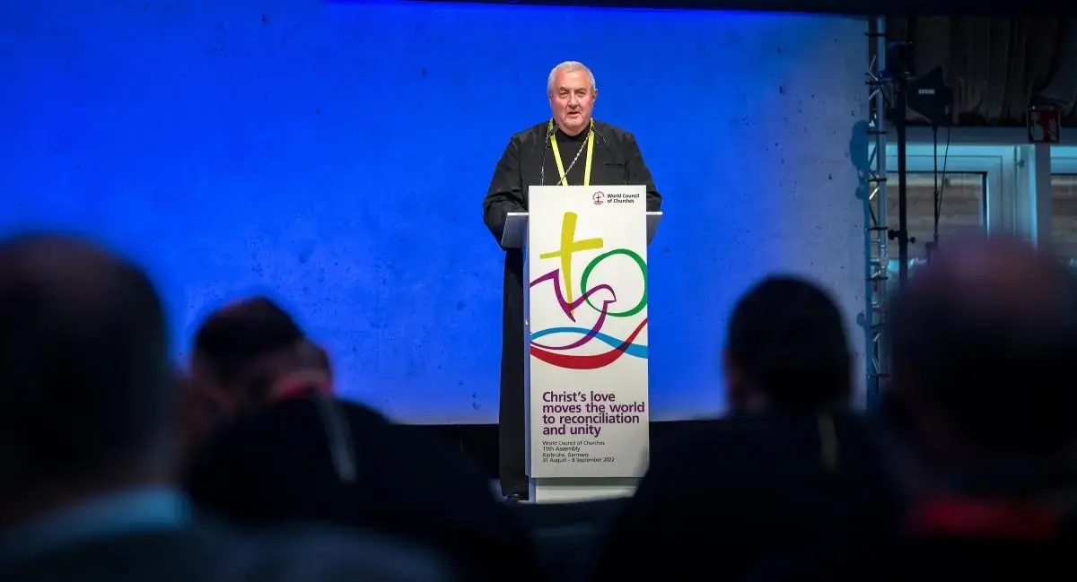 WCC Acting General Secretary Rev. Prof. Dr Ioan Sauca shares his report with the 11th Assembly of the World Council of Churches, held in Karlsruhe, Germany from 31 August to 8 September, under the theme 'Christ's Love Moves the World to Reconciliation and Unity'