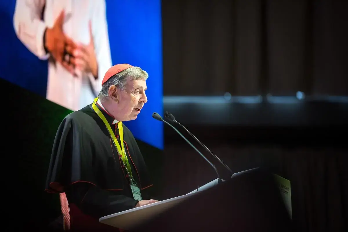 Cardinal Koch, Prefect of the Dicastery for Promoting Christian Unity (Roman Catholic Church) delivers greetings from Pope Francis of the Roman Catholic Church to the WCC 11th Assembly during its first thematic plenary, focused on Care for Creation. The 11th Assembly of the World Council of Churches is held in Karlsruhe, Germany from 31 August to 8 September, under the theme 'Christ's Love Moves the World to Reconciliation and Unity'
