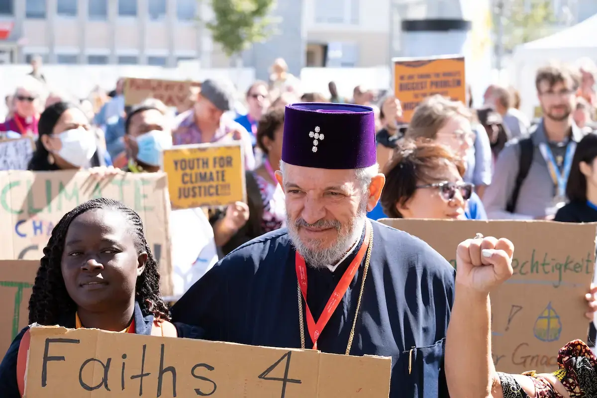 Metropolitan Serafim Kykotis (Greek Orthodox Patriarchate of Alexandria and All Africa) joined a youth-led protest for climate justice at the 11th Assembly of the World Council of Churches taking place in Karlsruhe, Germany from August 31 to September 8