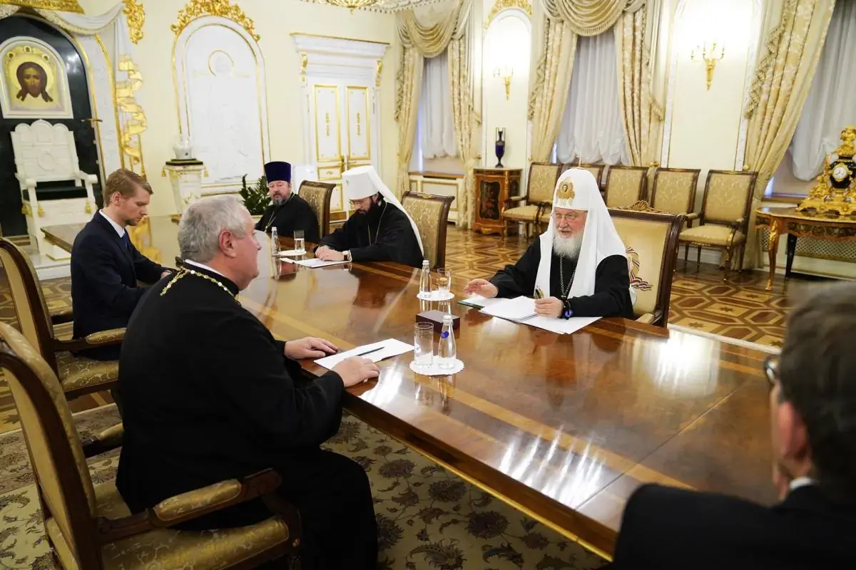 WCC acting general secretary Fr Ioan Sauca meets Patriarch Kirill, head of the Russian Orthodox Church at the Patriarchal Residence in St Daniel’s Monastery, Moscow